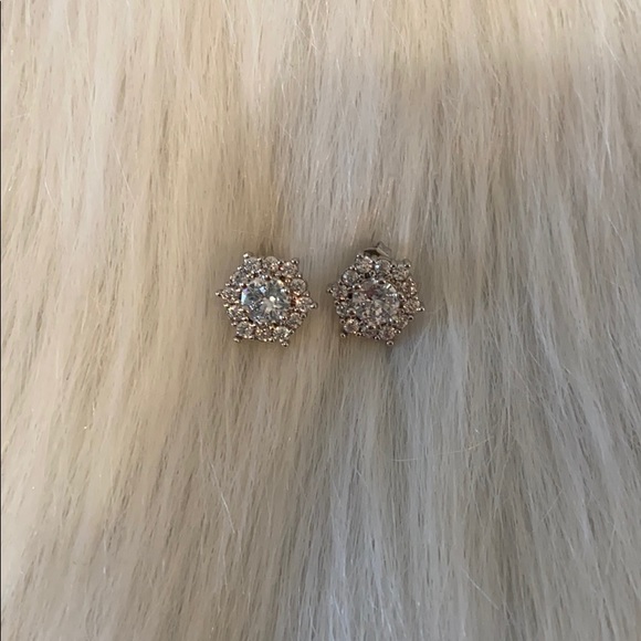 Sterling Silver hexagon CZ Earrings - Picture 6 of 7